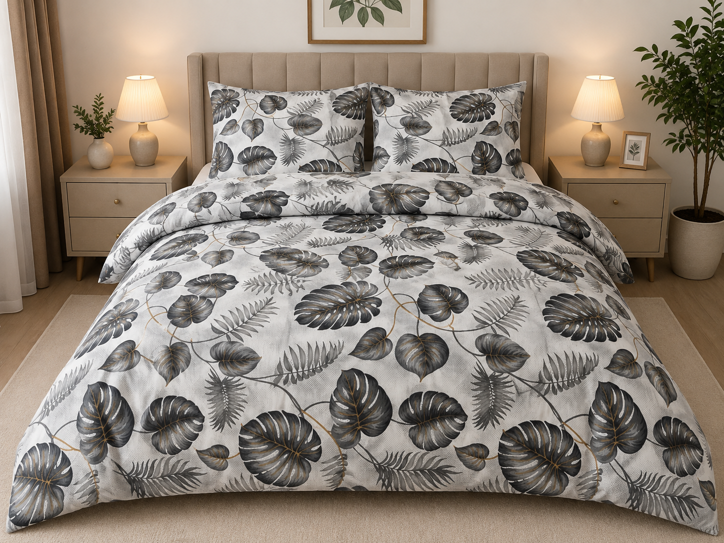 Lenjerie de pat XXL Midnight Leaves – 100% Bumbac