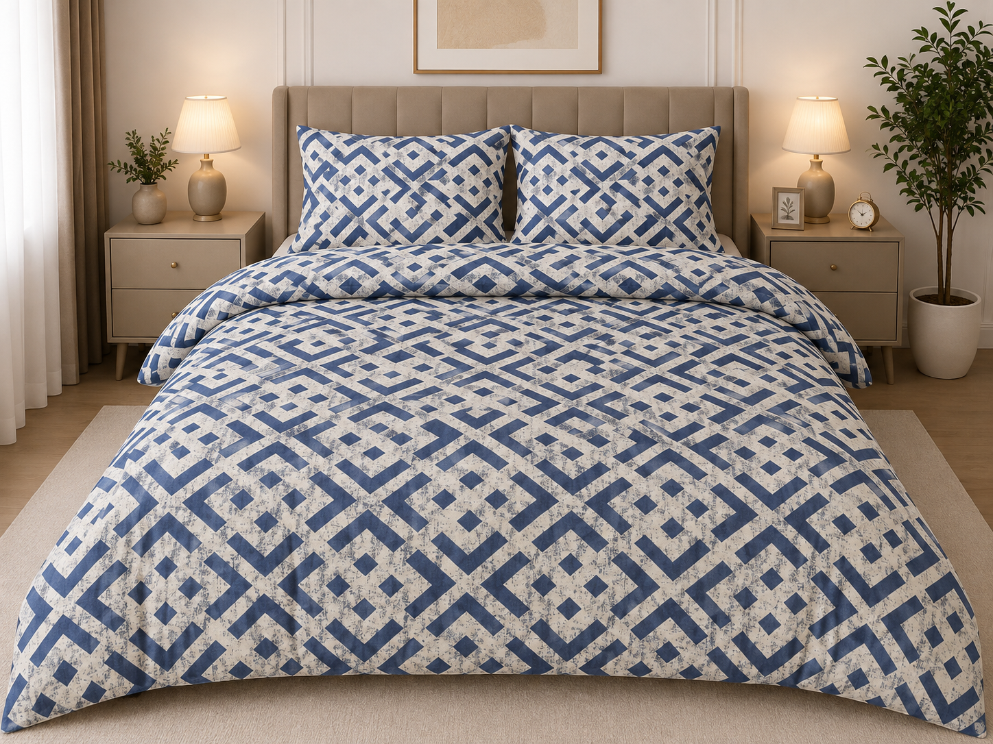 Lenjerie de pat XL Blue Geometry – 100% Bumbac