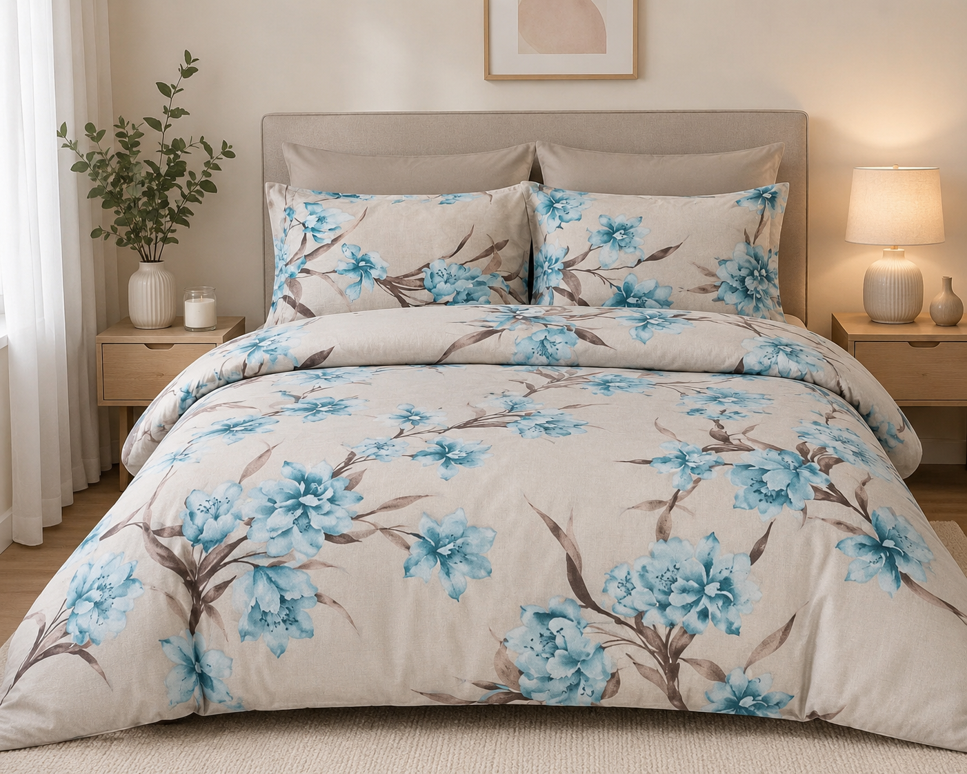 Lenjerie de pat XXL Blue Blossom – 100% Bumbac