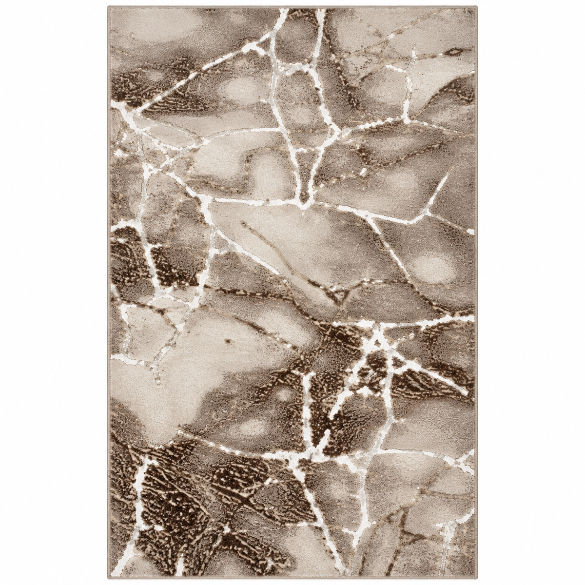 Covor Modern Marmara Abstract Beige-Maro cu Accente Albe – Living și Dormitor, Design Marmorat Elegant – decor living