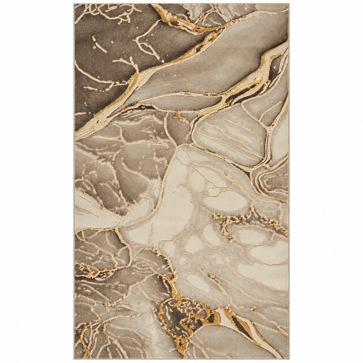Covor Modern Marmara Abstract Beige-Maro cu Accente Aurii – Living și Dormitor, Design Marmorat Elegant – decor living