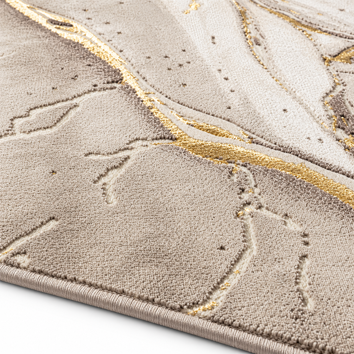 Covor Modern Marmara Abstract Beige-Maro cu Accente Aurii – Living și Dormitor, Design Marmorat Elegant – detaliu textură