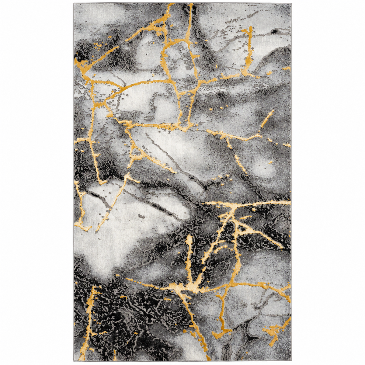 Covor Modern Marmara Abstract Gri-Negru cu Accente Aurii – Living și Dormitor, Design Marmorat Elegant – decor living
