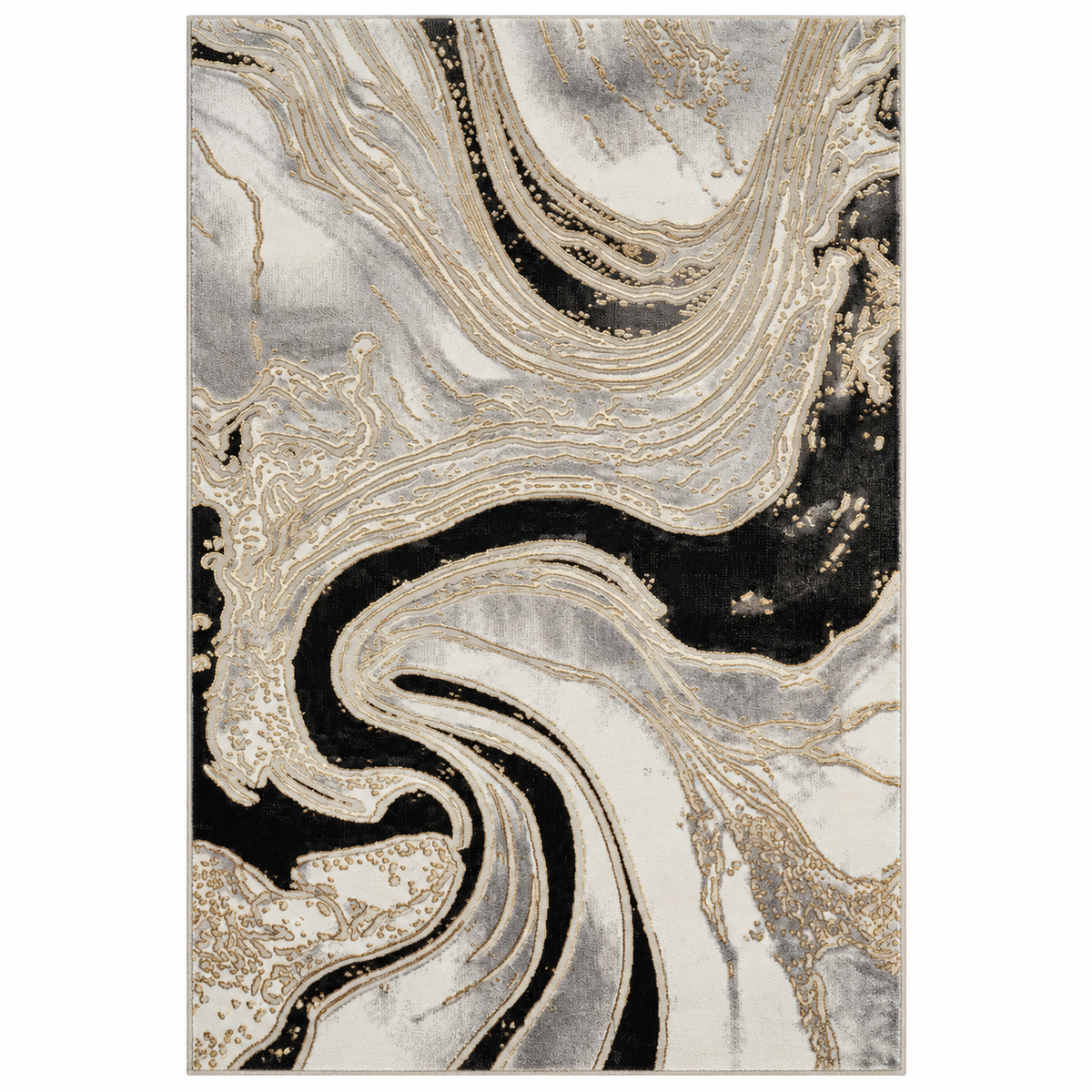 Covor Modern Marmara Abstract Negru-Gri cu Accente Aurii – Living și Dormitor, Design Marmorat Elegant – decor living