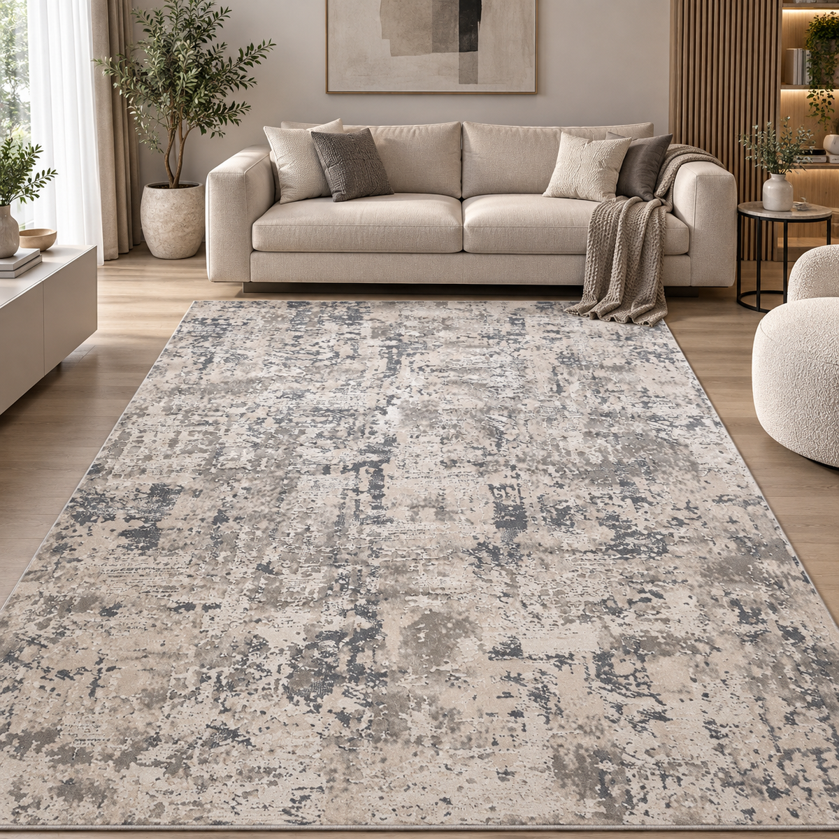 Covor modern Bombai Ivory Grey – design abstract urban, festonat cu laser