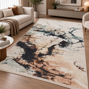 Covor modern Eliza Ivory Aqua & Brown – design abstract marmorat