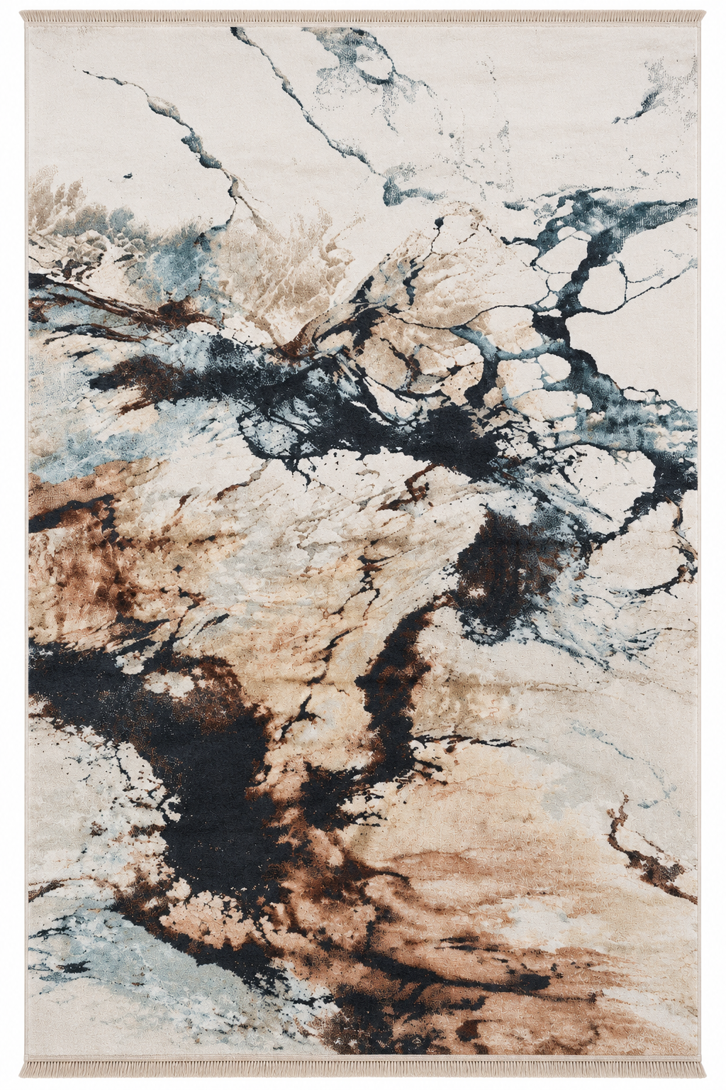 Covor modern Eliza Ivory Aqua & Brown – design abstract marmorat