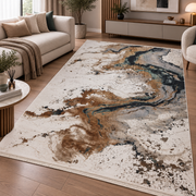 Covor modern Eliza Ivory Caramel & Petrol – design abstract marmorat