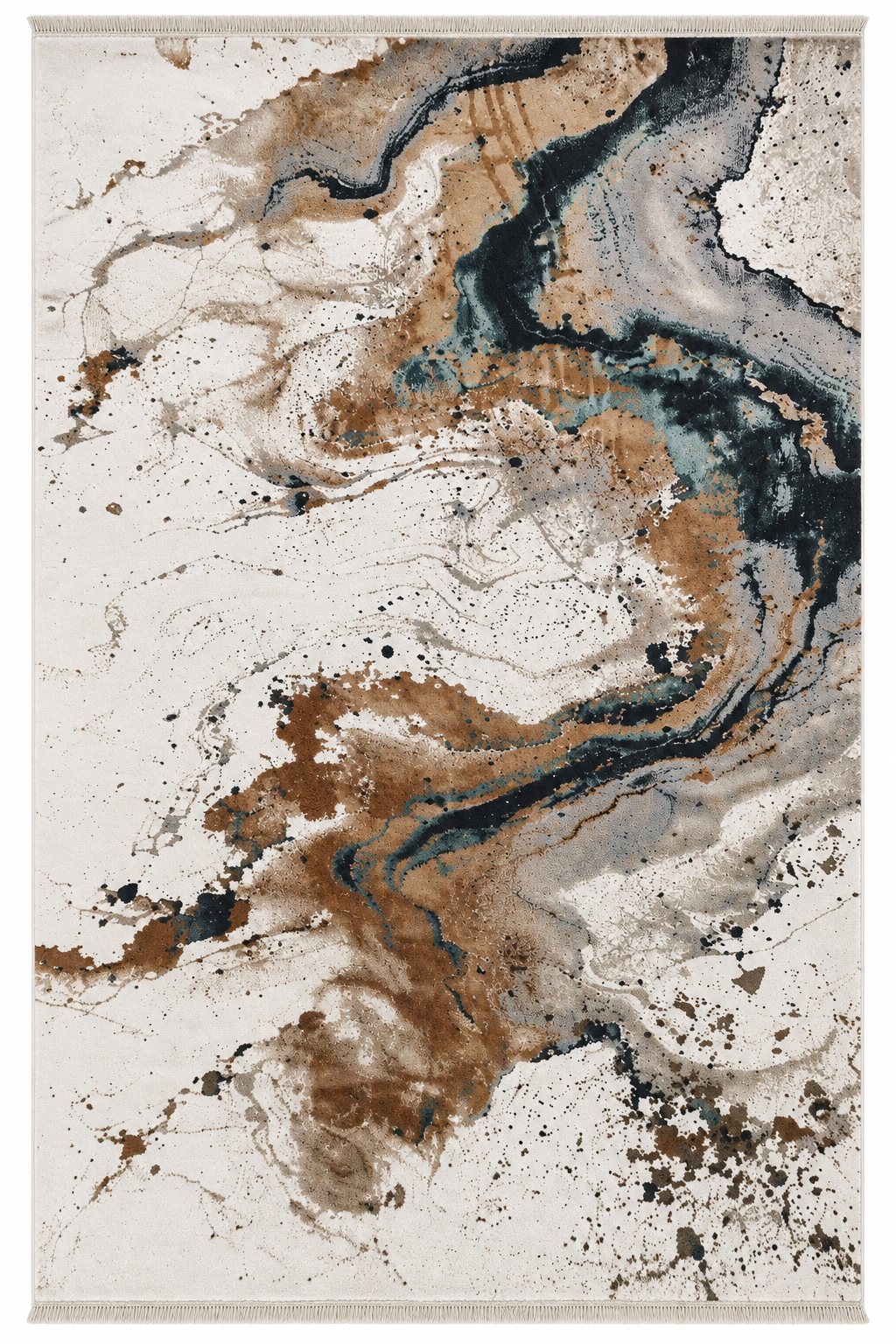 Covor modern Eliza Ivory Caramel & Petrol – design abstract marmorat