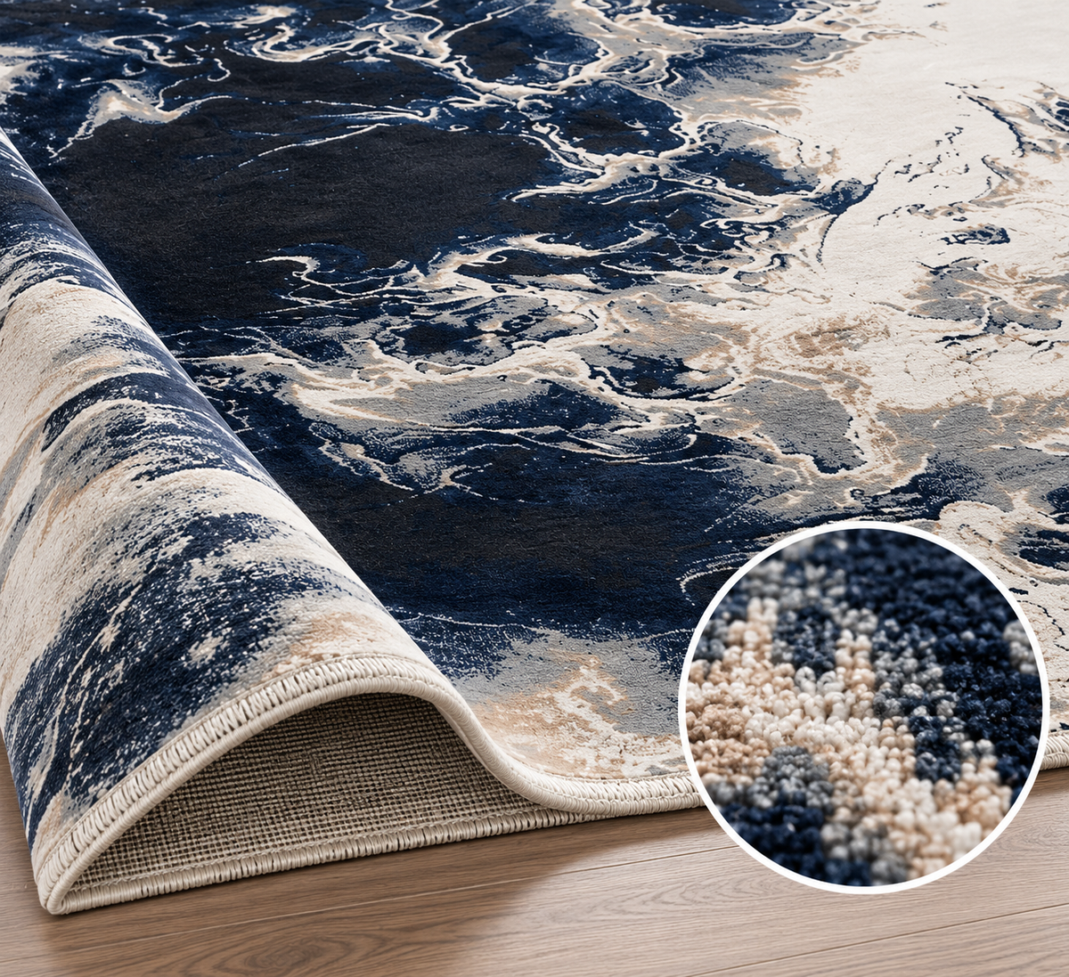 Covor modern Eliza Navy Ivory & Beige – design abstract marmorat