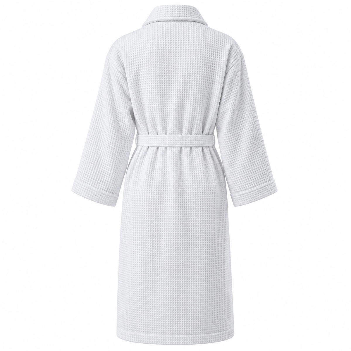 Halat de Baie Premium Gofrat, Alb, 100% Bumbac, 240 g/mp, Textura Waffle, Guler Sal, Cordon Reglabil si Buzunare Frontale