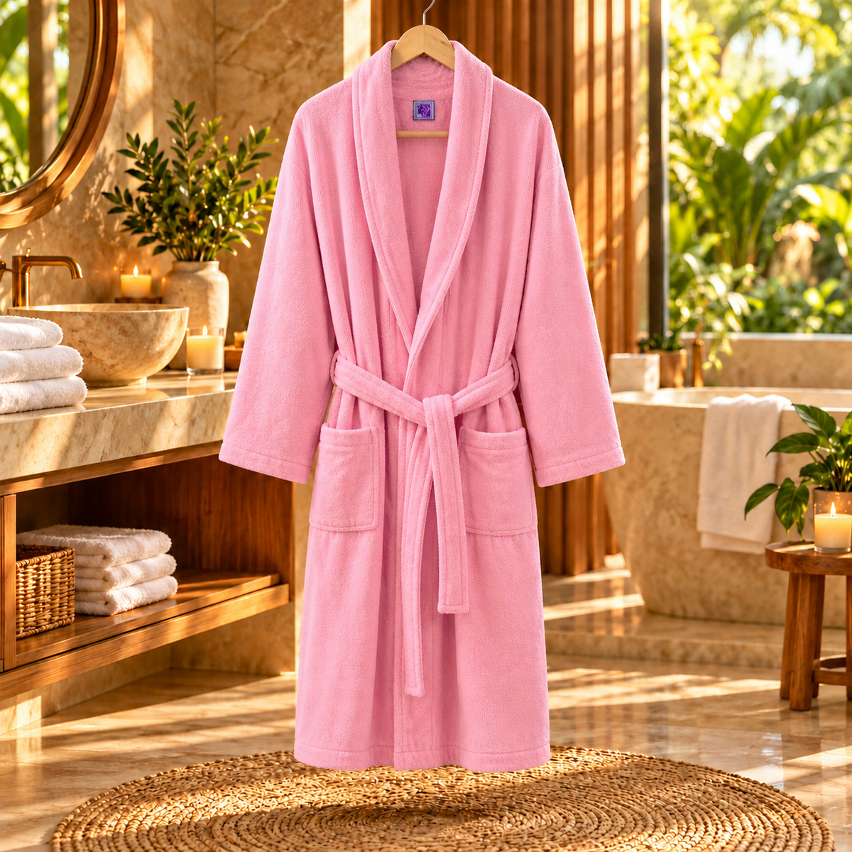 Halat de Baie Premium Velur Pink Blossom – 100% Bumbac, 420 g/mp - Halat agatat