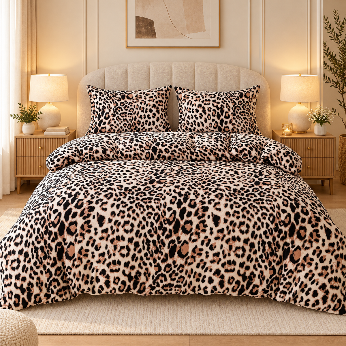 Lenjerie de pat Cocolino 4 piese, model Leopard, cearceaf cu elastic