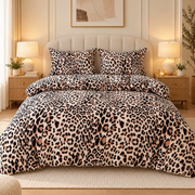Lenjerie de pat Cocolino 4 piese, model Leopard, cearceaf cu elastic