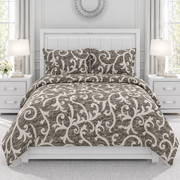Lenjerie de Pat Dublu din Bumbac Creponat – Taupe Elegance, 4 Piese