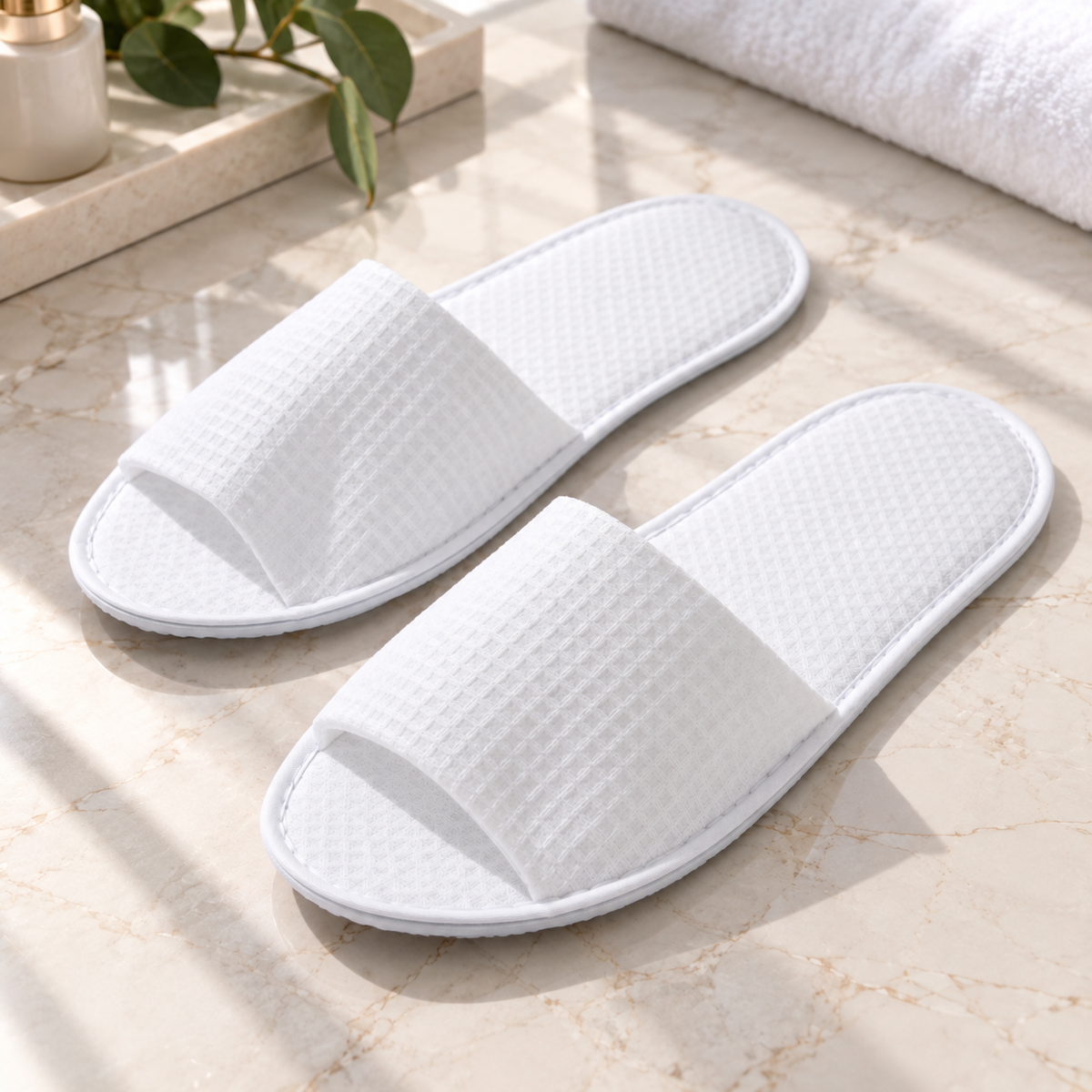 Papuci Hotelieri SPA Elite de Unica Folosinta, Albi, Textura Waffle, Talpa Antiderapanta 8 mm, Set 100 Perechi