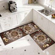Set 2 Covorașe de Bucătărie Kitchen Art, Model Condimente și Ustensile, Antiderapante, cu Spumă de Memorie, Maro, 50x120 cm + 50x60 cm
