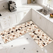 Set 2 Covorașe de Bucătărie Kitchen Vintage, Model Ustensile și Accesorii de Bucătărie, Antiderapante, cu Spumă de Memorie, Crem-Bej-Maro, 50x120 cm + 50x60 cm