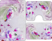 Set 3 Piese Covorașe Baie – Model Floral cu Pești Koi și Fluturi, Roz-Lila