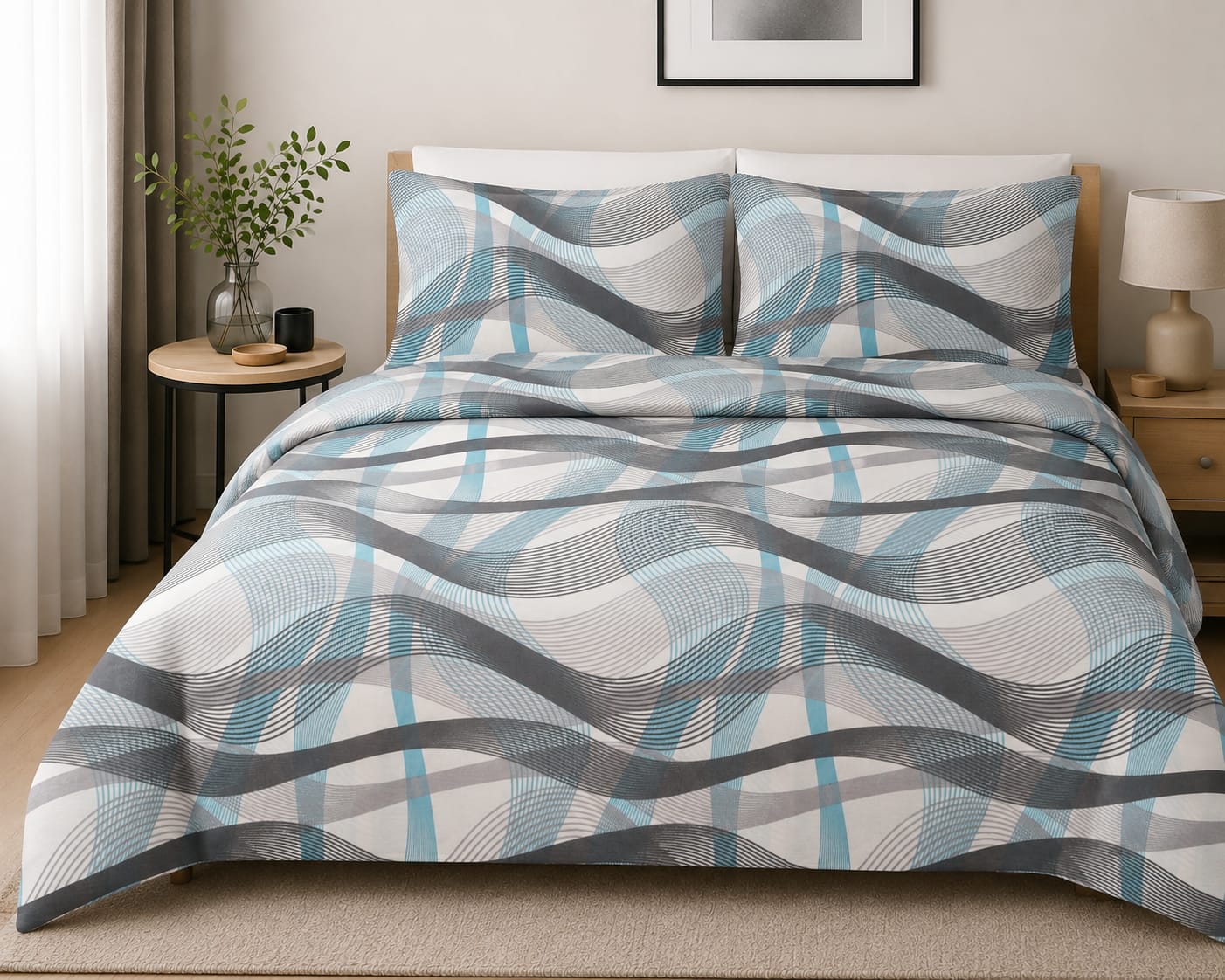 Lenjerie de pat XL Wave Blue – 100% Bumbac