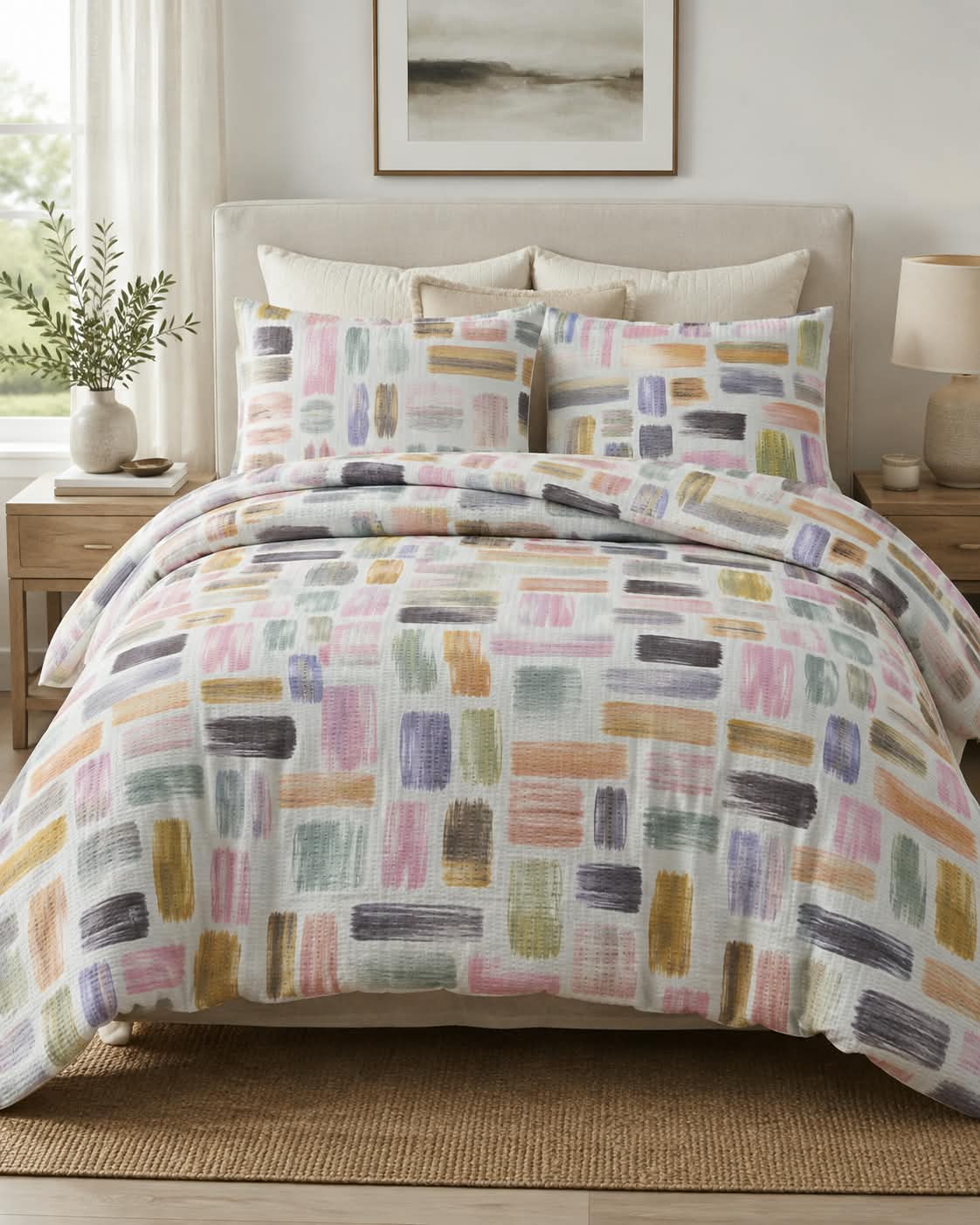 Lenjerie de pat dublu din bumbac creponat - Pastel Mosaic