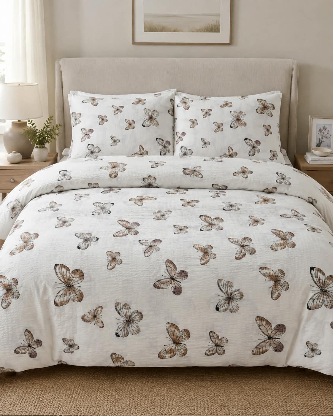 Lenjerie de pat dublu din bumbac creponat - Butterfly Grace