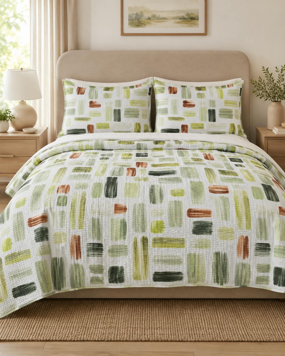 Lenjerie de pat dublu din bumbac creponat – Sage Mosaic