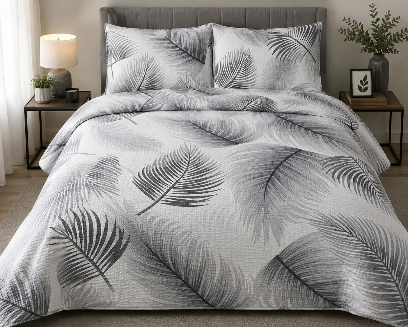 Lenjerie de pat dublu din bumbac creponat - Silver Palm