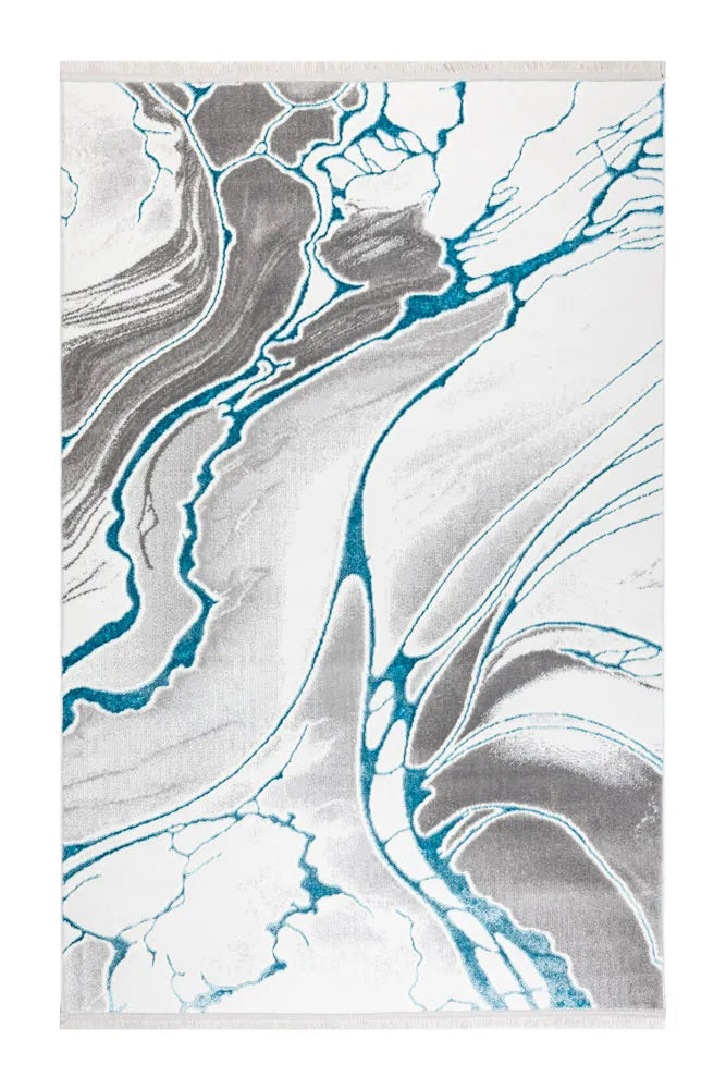 Covor living AURA LUX 53474A Albastru / Alb