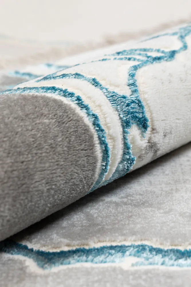 Covor living AURA LUX 53474A Albastru / Alb